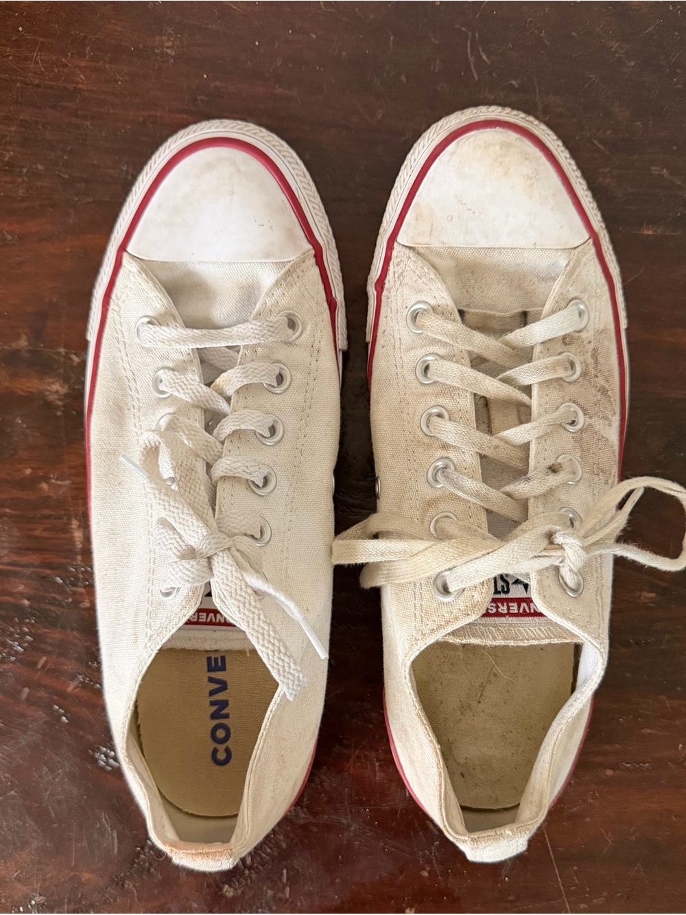 Converse White Canvas Low-Top Sneakers with Red Trim